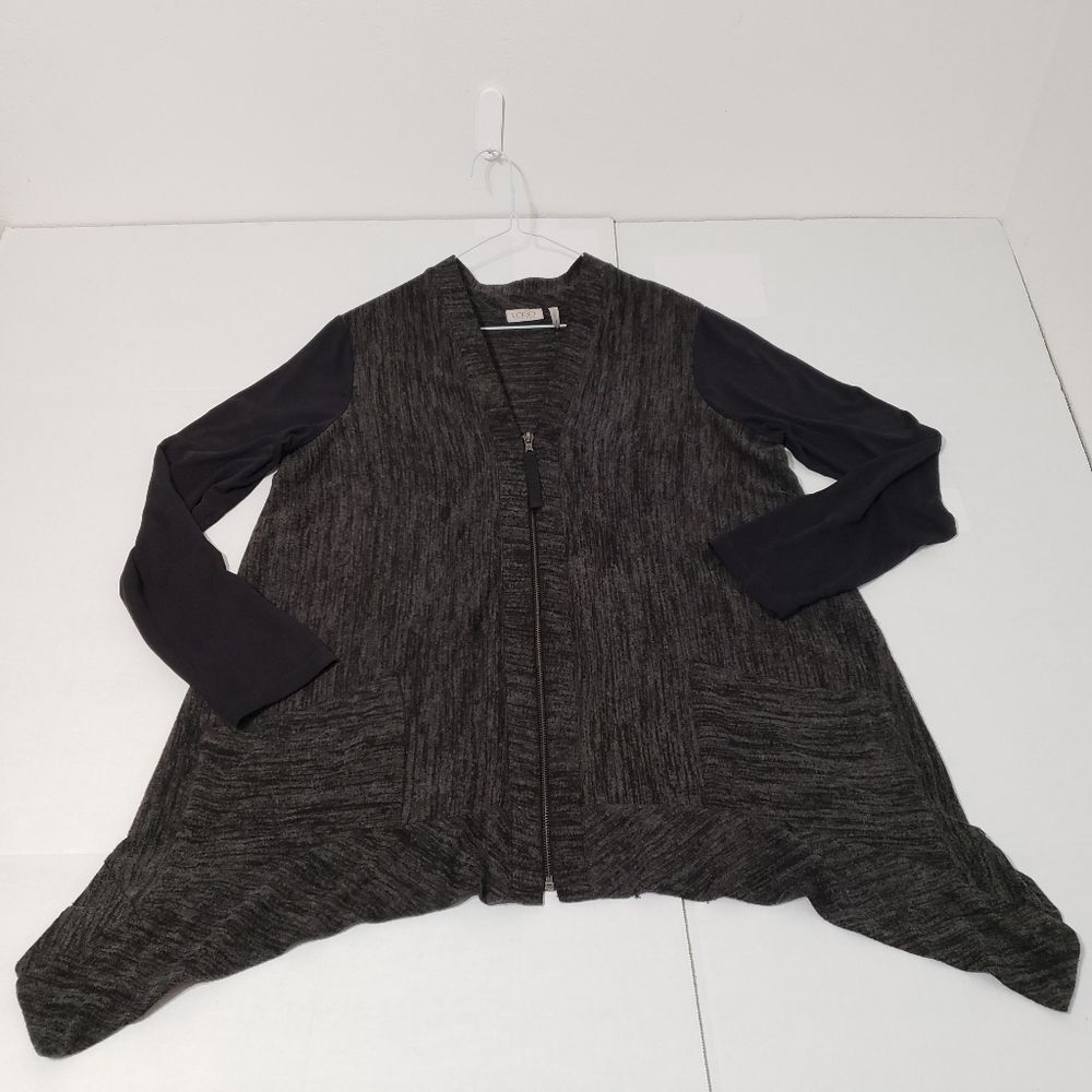 LOGO Lori Goldstein zip up cardigan Women's small black space dye